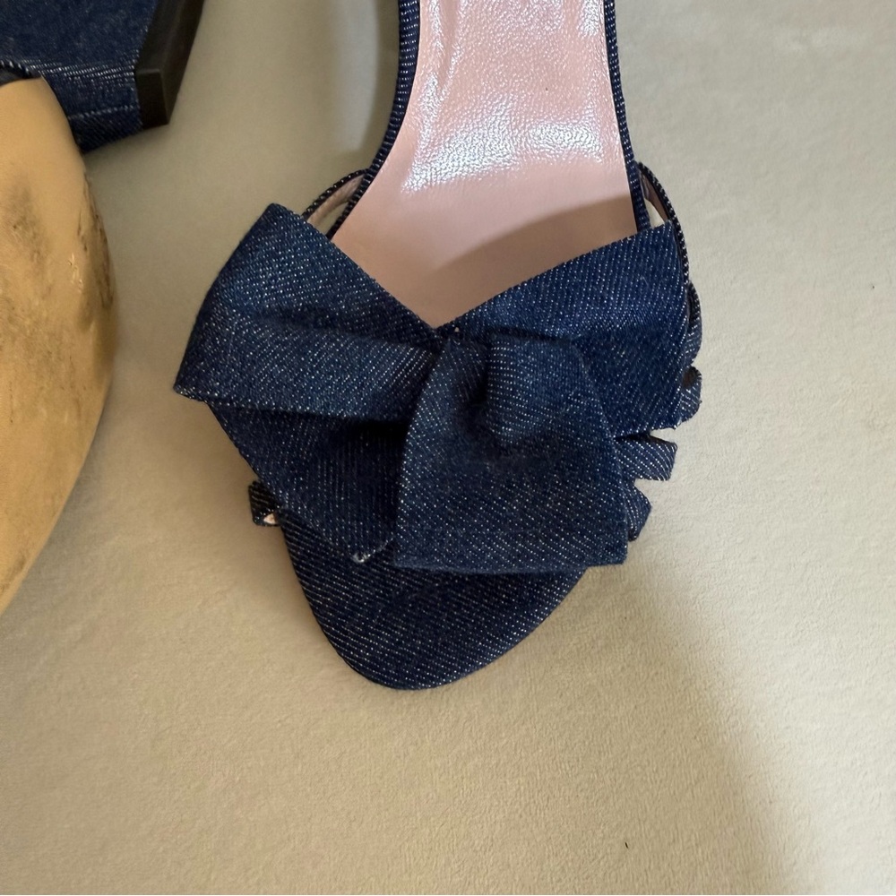 Kate Spade Size 9.5 Denim Blue Heels with Bow - Picture 2 of 9